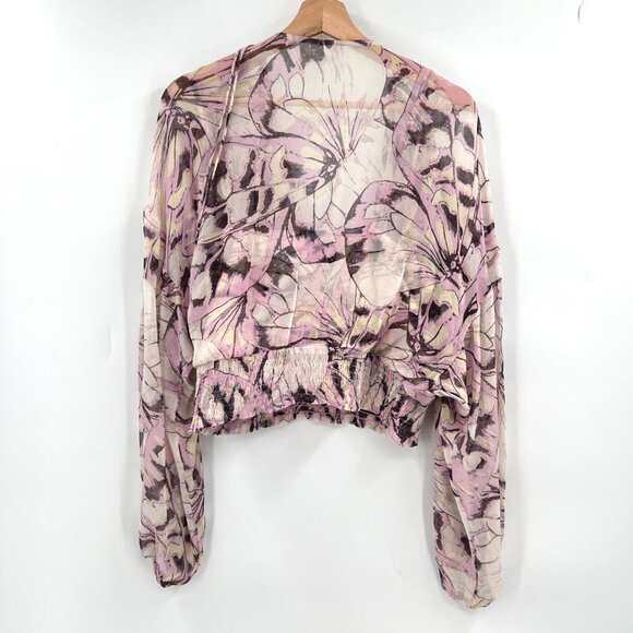 By Anthropologie Floral Peasant Crop Top Blouse - Picture 3 of 5